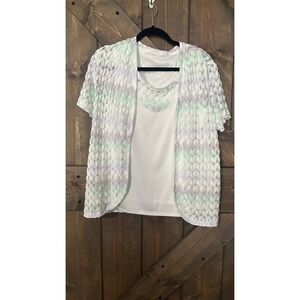 Alfred Dunner Pastel‎ Lace Cardigan Top Set Embellished Neckline M